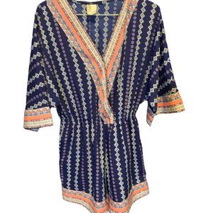Jumpsuit, Blue with diamonds, large, poly, handmade in India